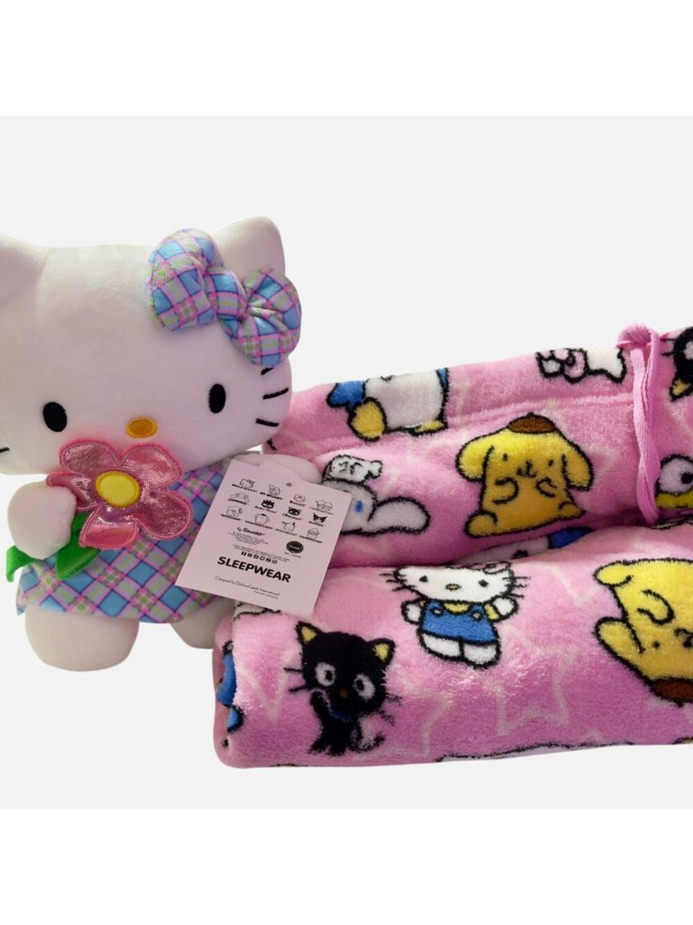 Sanrio Hello Kitty Pajama Pants & Plush Toy Set - Pink Star Print Fleece Bottoms